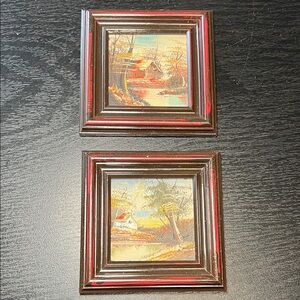 Pair of Vintage Miniature Landscape Oil Paintings Framed Wall Art